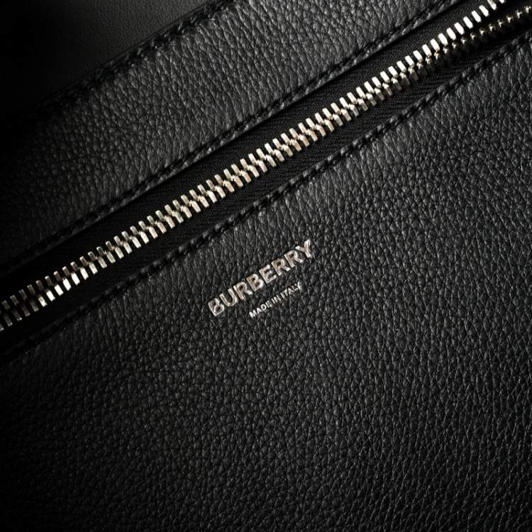 Pre Owned Burberry Black Grain Leather Lawrence Holdall Weekend Bag