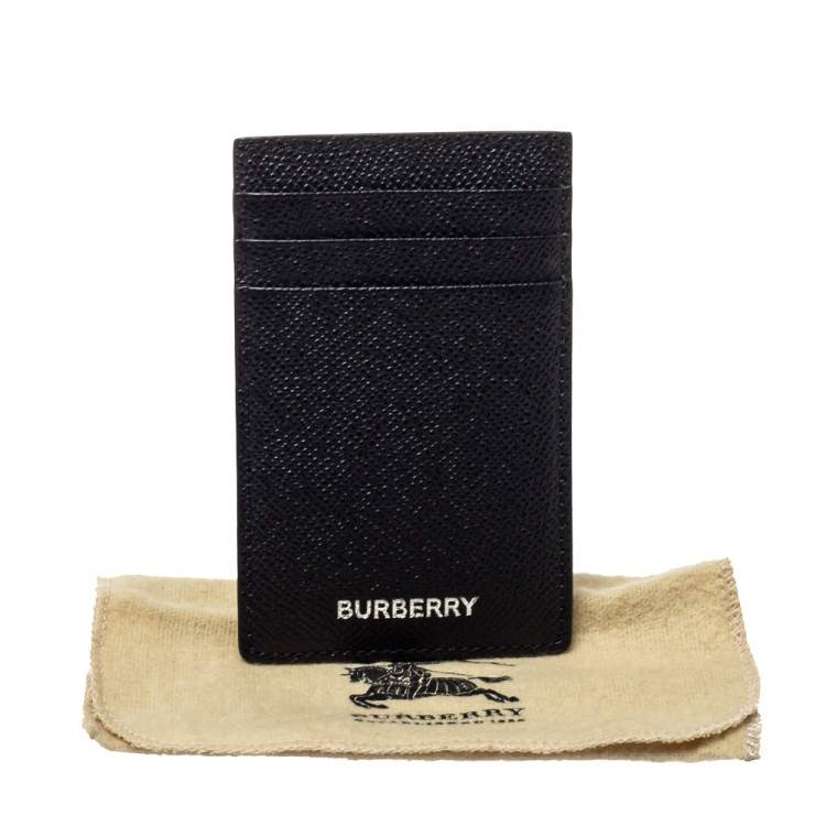 Pre Owned Burberry Black Grain Leather Elmer Card Holder