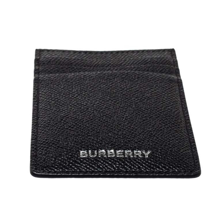 Pre Owned Burberry Black Grain Leather Elmer Card Holder