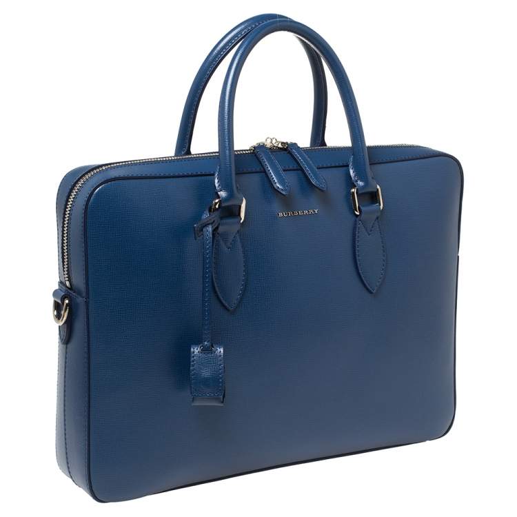 Pre Owned Burberry Deep Blue Leather Hambleton Briefcase