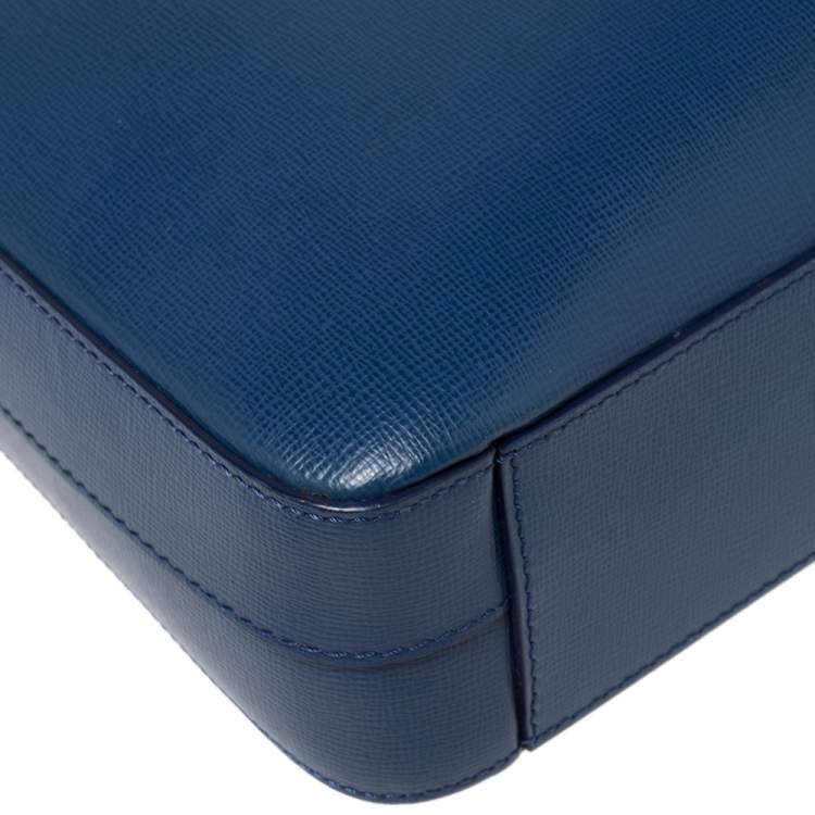 Pre Owned Burberry Deep Blue Leather Hambleton Briefcase