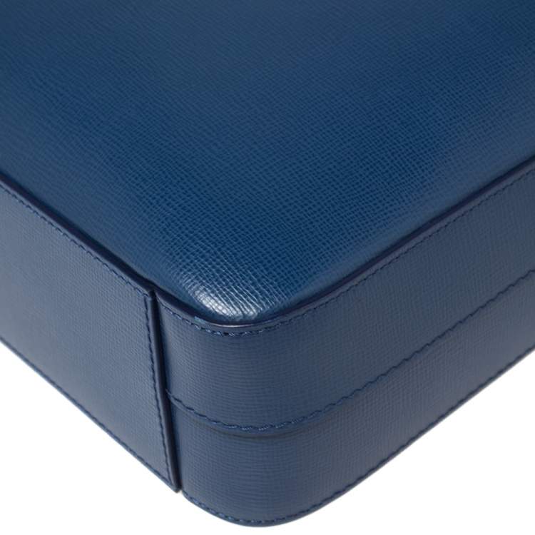 Pre Owned Burberry Deep Blue Leather Hambleton Briefcase