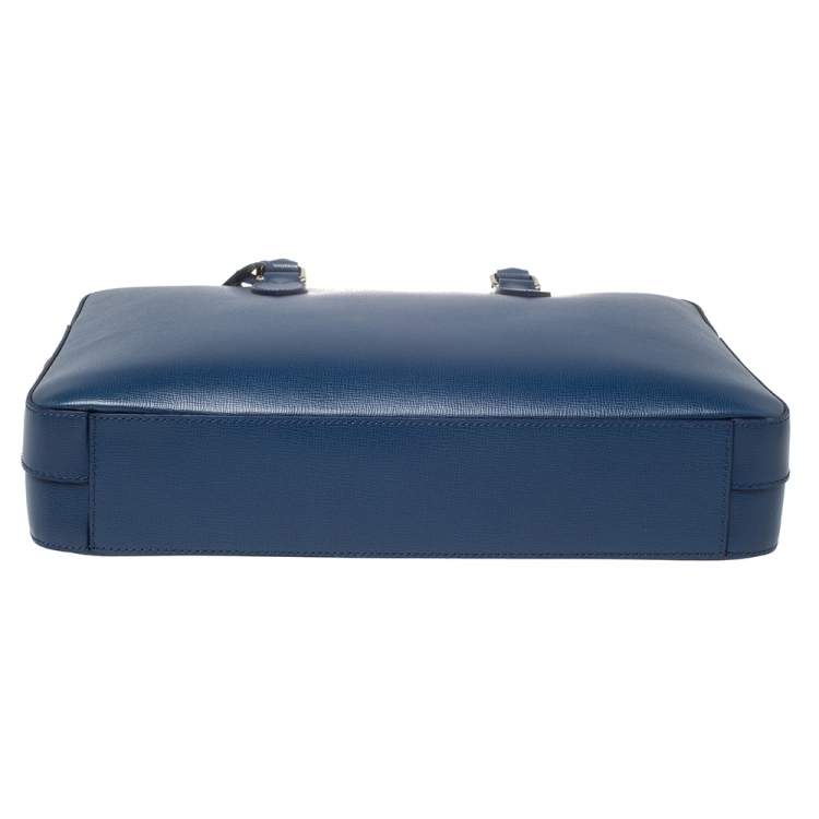 Pre Owned Burberry Deep Blue Leather Hambleton Briefcase