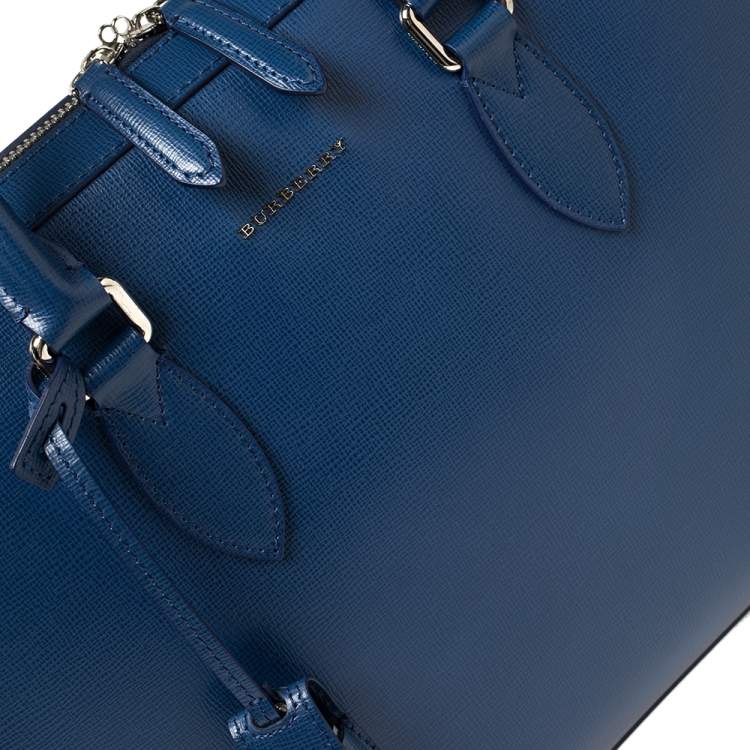 Pre Owned Burberry Deep Blue Leather Hambleton Briefcase