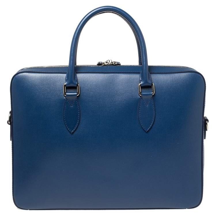 Pre Owned Burberry Deep Blue Leather Hambleton Briefcase