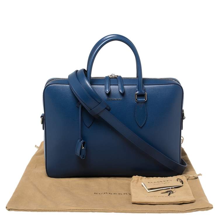Pre Owned Burberry Deep Blue Leather Hambleton Briefcase