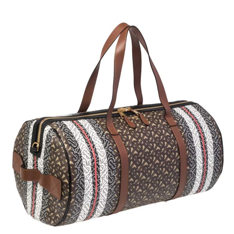Pre Owned Burberry Bridle Brown Coated Canvas Medium Kennedy Duffle Bag