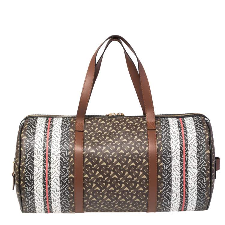 Pre Owned Burberry Bridle Brown Coated Canvas Medium Kennedy Duffle Bag