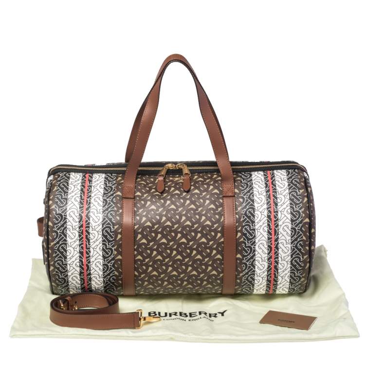 Pre Owned Burberry Bridle Brown Coated Canvas Medium Kennedy Duffle Bag