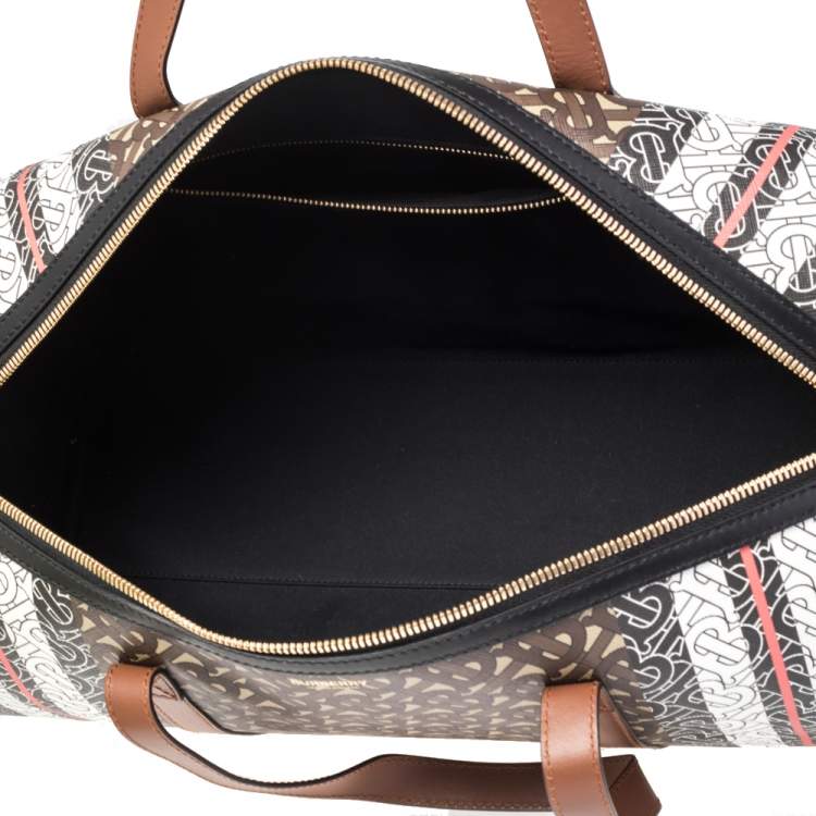 Pre Owned Burberry Bridle Brown Coated Canvas Medium Kennedy Duffle Bag