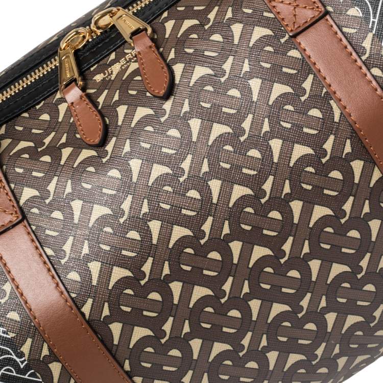 Pre Owned Burberry Bridle Brown Coated Canvas Medium Kennedy Duffle Bag