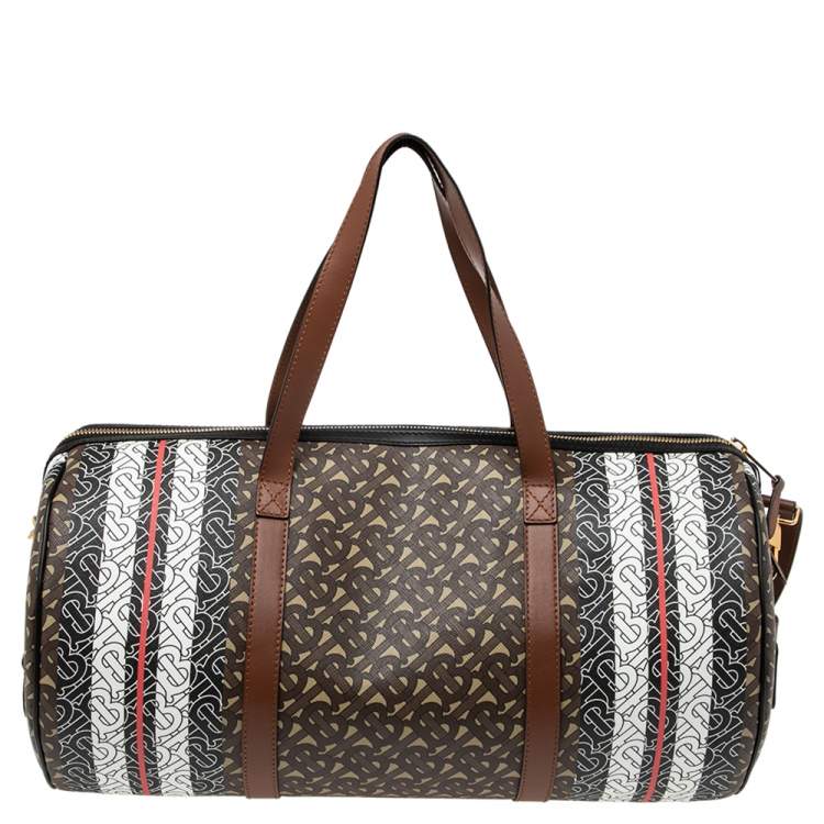 Pre Owned Burberry Bridle Brown Coated Canvas Medium Kennedy Duffle Bag