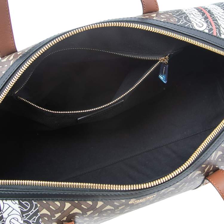 Pre Owned Burberry Bridle Brown Coated Canvas Medium Kennedy Duffle Bag