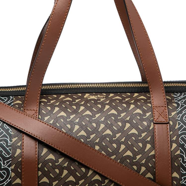 Pre Owned Burberry Bridle Brown Coated Canvas Medium Kennedy Duffle Bag