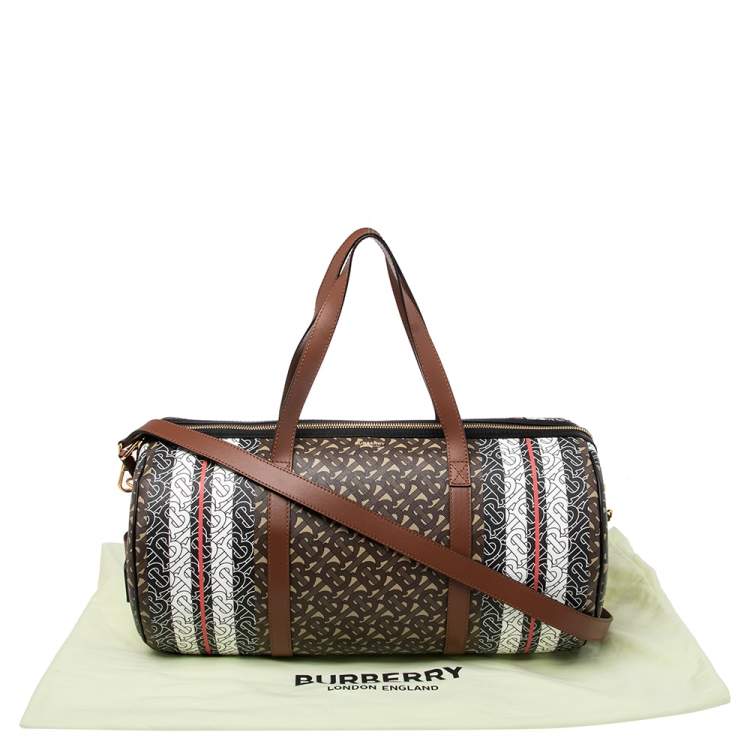 Pre Owned Burberry Bridle Brown Coated Canvas Medium Kennedy Duffle Bag