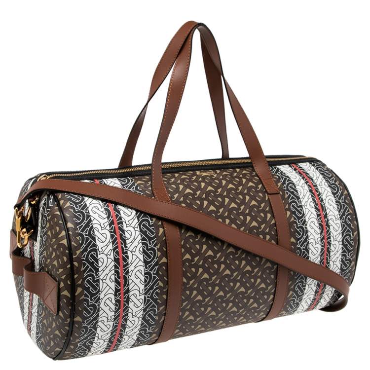 Pre Owned Burberry Bridle Brown Coated Canvas Medium Kennedy Duffle Bag