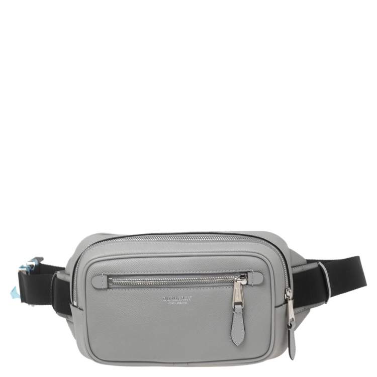 Pre Owned Burberry Grey Leather and Nylon West Belt Bag