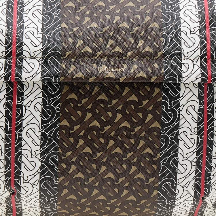 Pre Owned Burberry Brown/White TB Monogram Stripe Coated Canvas Extra Large Belt Bag