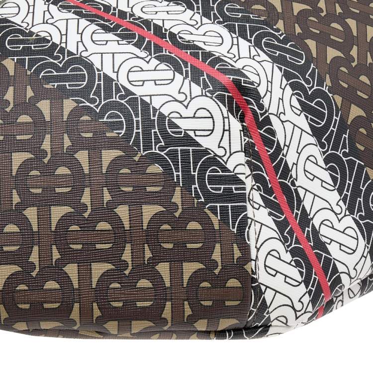 Pre Owned Burberry Brown/White TB Monogram Stripe Coated Canvas Extra Large Belt Bag