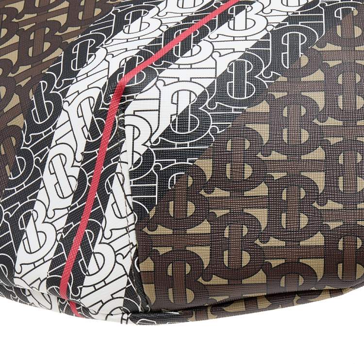 Pre Owned Burberry Brown/White TB Monogram Stripe Coated Canvas Extra Large Belt Bag