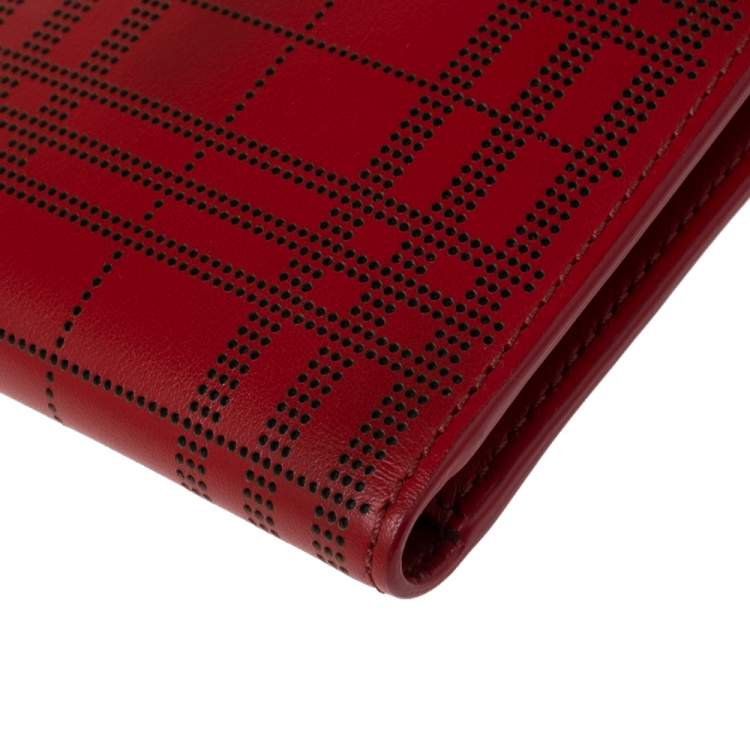 Pre Owned Burberry Red Perforated Leather Bill Bifold Wallet