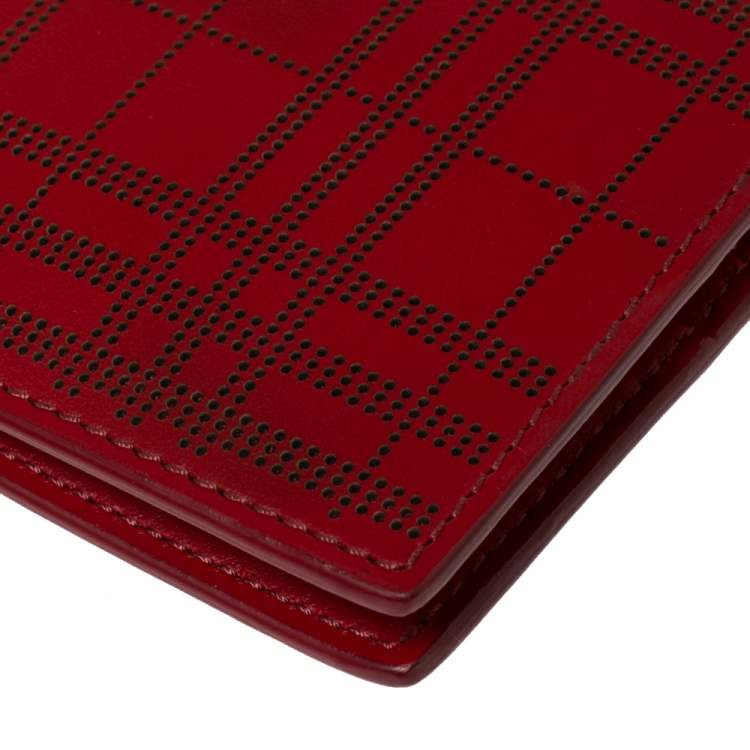 Pre Owned Burberry Red Perforated Leather Bill Bifold Wallet