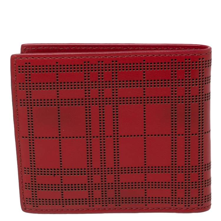 Pre Owned Burberry Red Perforated Leather Bill Bifold Wallet