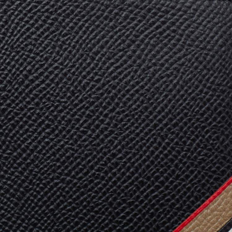 Pre Owned Burberry Black Icon Stripe Leather Bifold Wallet