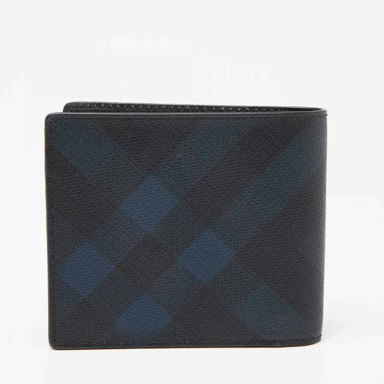 Pre Owned Burberry Navy Blue/Black London Check Leather Bifold Wallet