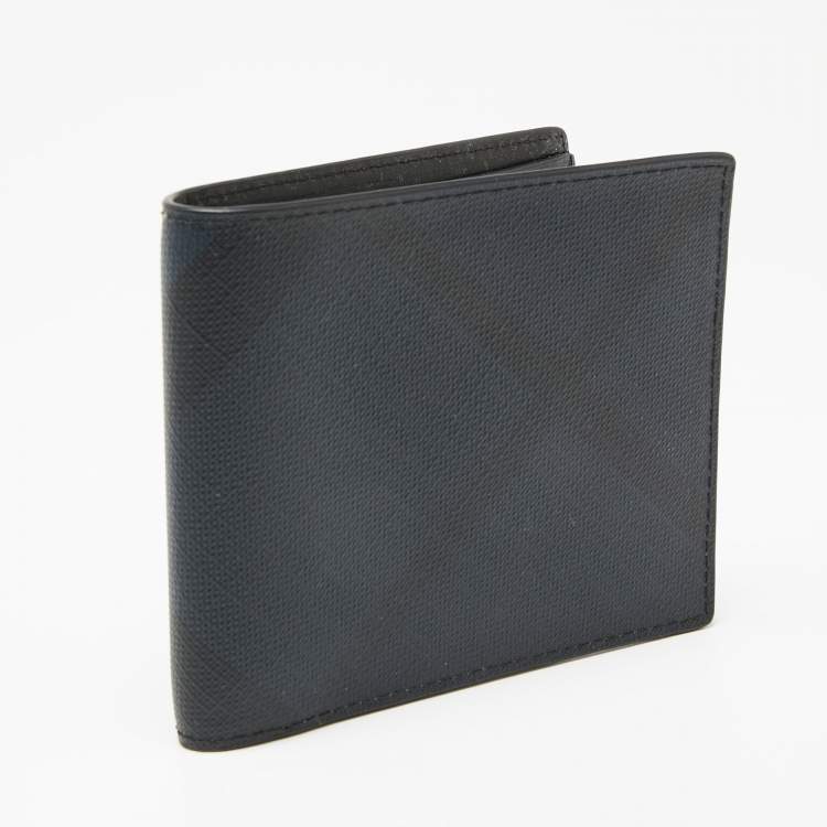 Pre Owned Burberry Navy Blue/Black London Check Leather Bifold Wallet