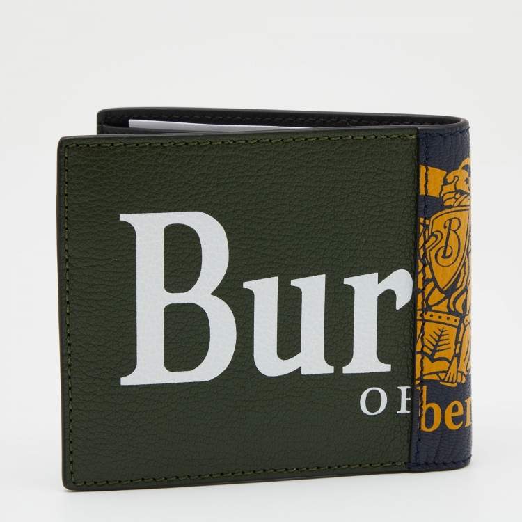 مملوكة مسبقًا Burberry Blue/Green Crest Print Leather Bifold Wallet