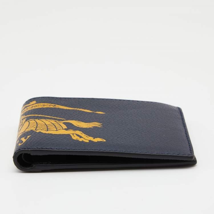 مملوكة مسبقًا Burberry Blue/Green Crest Print Leather Bifold Wallet