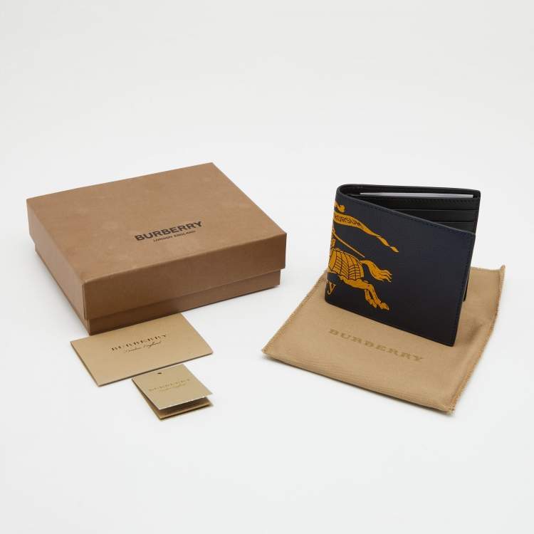 مملوكة مسبقًا Burberry Blue/Green Crest Print Leather Bifold Wallet