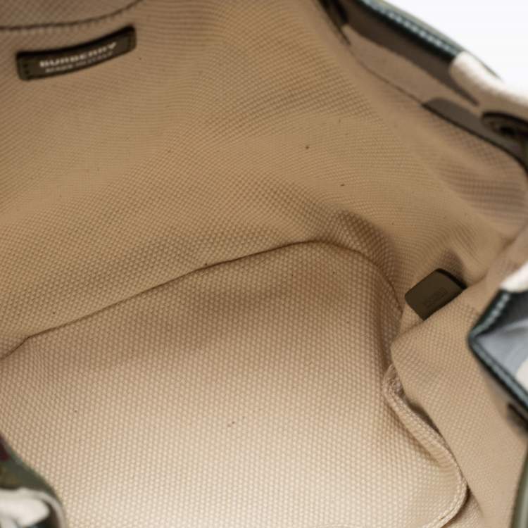 Pre Owned Burberry Green Camouflage Coated and Canvas Phoebe Drawstring Pouch