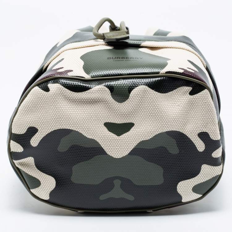 Pre Owned Burberry Green Camouflage Coated and Canvas Phoebe Drawstring Pouch