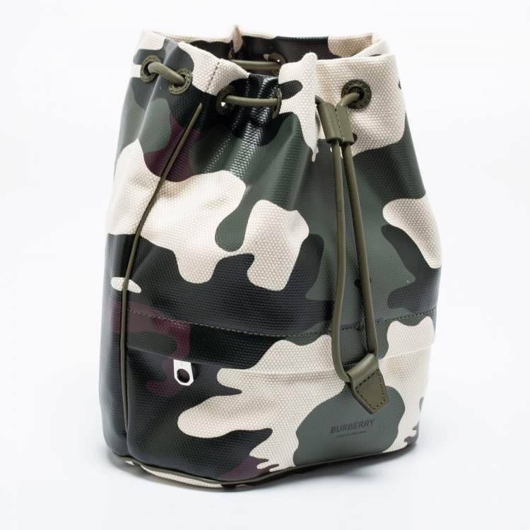 Pre Owned Burberry Green Camouflage Coated and Canvas Phoebe Drawstring Pouch