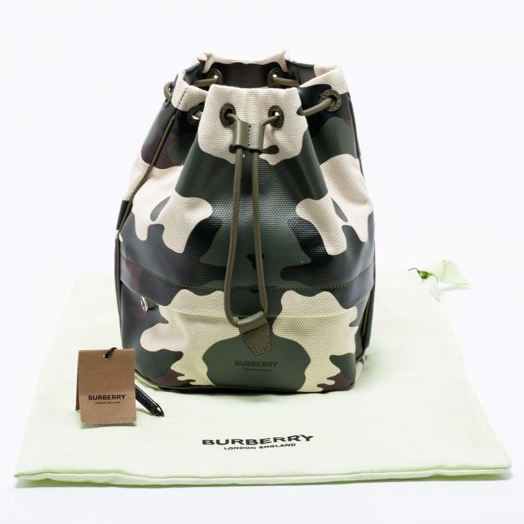 Pre Owned Burberry Green Camouflage Coated and Canvas Phoebe Drawstring Pouch