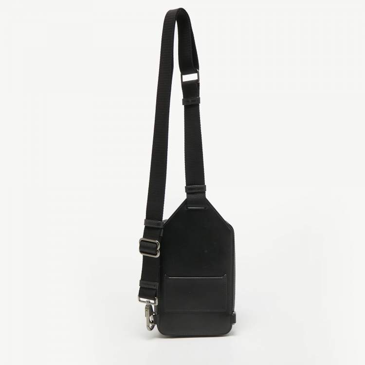 Pre Owned Burberry Black Motif Charcoal Monogram Check Coated Canvas and Leather Theo Crossbody Bag 