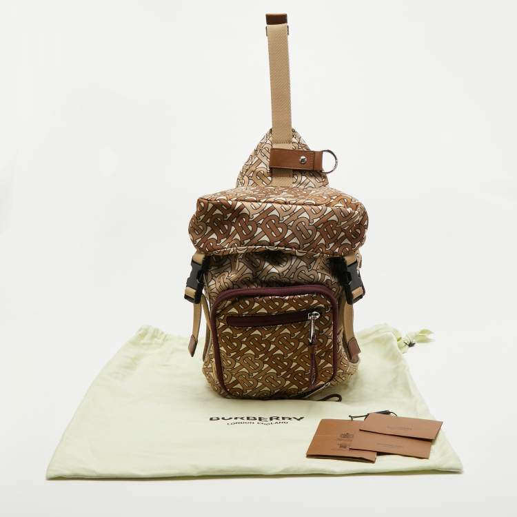 Pre Owned Burberry Beige TB Monogram Nylon Leo Belt Pack Bag