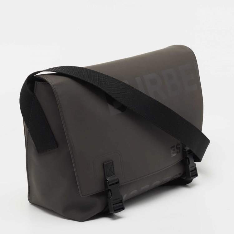 Pre Owned Burberry Grey/Black Horseferry Print Coated Canvas Messenger Bag