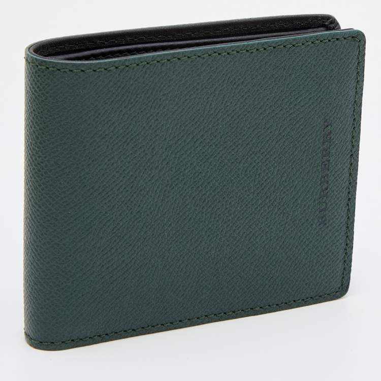 Pre Owned Burberry Dark Green Leather Bifold Wallet