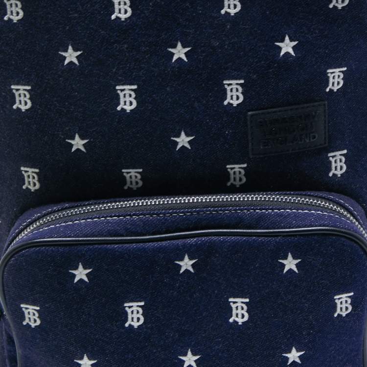 Pre Owned Burberry Blue/Black Marco TB Denim and Leather Backpack