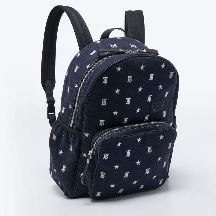 Pre Owned Burberry Blue/Black Marco TB Denim and Leather Backpack