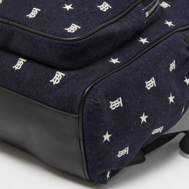 Pre Owned Burberry Blue/Black Marco TB Denim and Leather Backpack