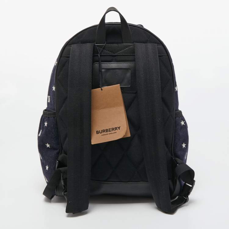 Pre Owned Burberry Blue/Black Marco TB Denim and Leather Backpack