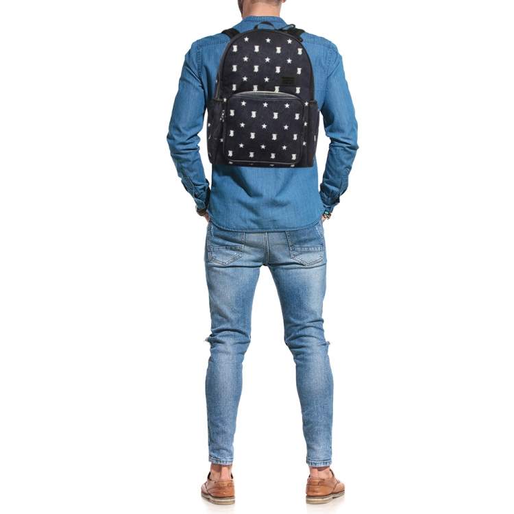 Pre Owned Burberry Blue/Black Marco TB Denim and Leather Backpack