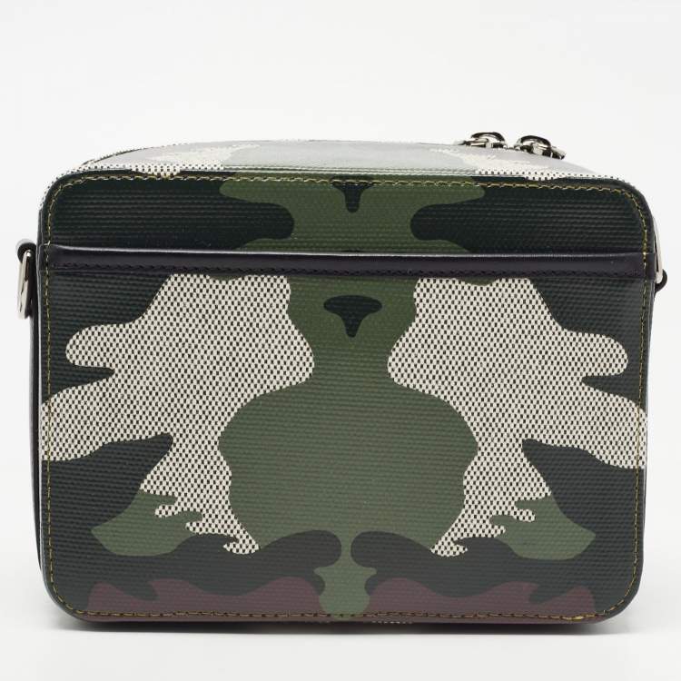 Pre Owned Burberry Green Camo Print Leather Sutton Crossbody Bag