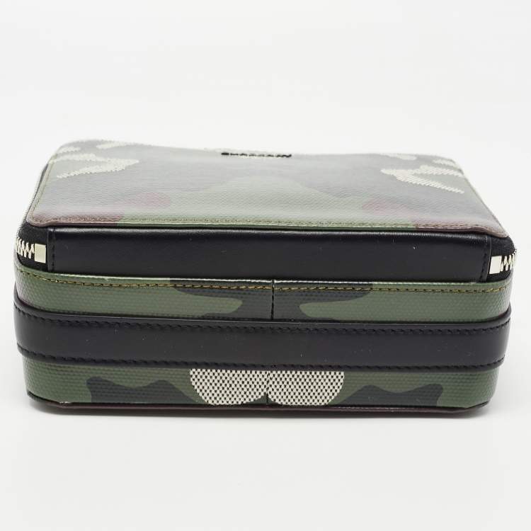 Pre Owned Burberry Green Camo Print Leather Sutton Crossbody Bag