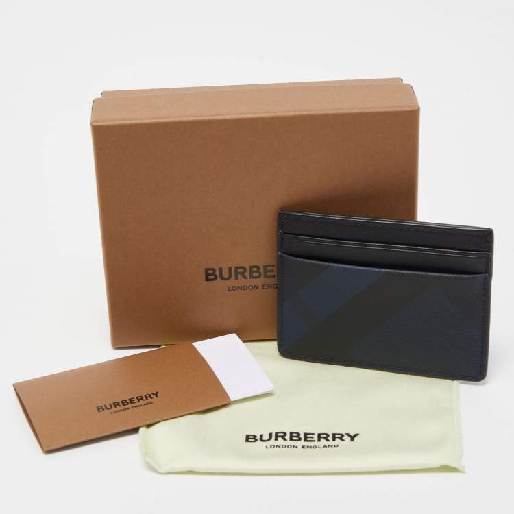 Pre Owned Burberry Navy Blue/Black London Check Canvas And Leather Sandon Card Holder