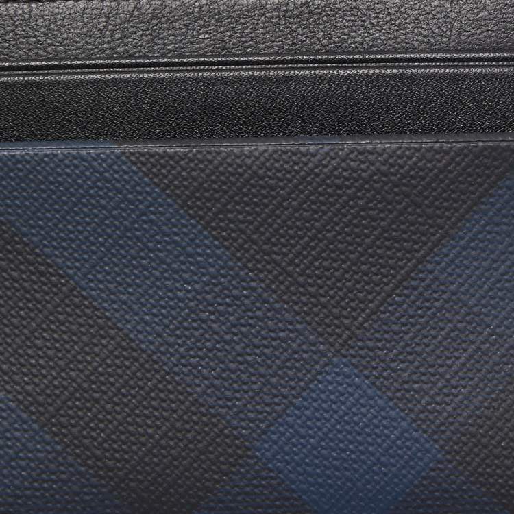 Pre Owned Burberry Navy Blue/Black London Check Canvas And Leather Sandon Card Holder